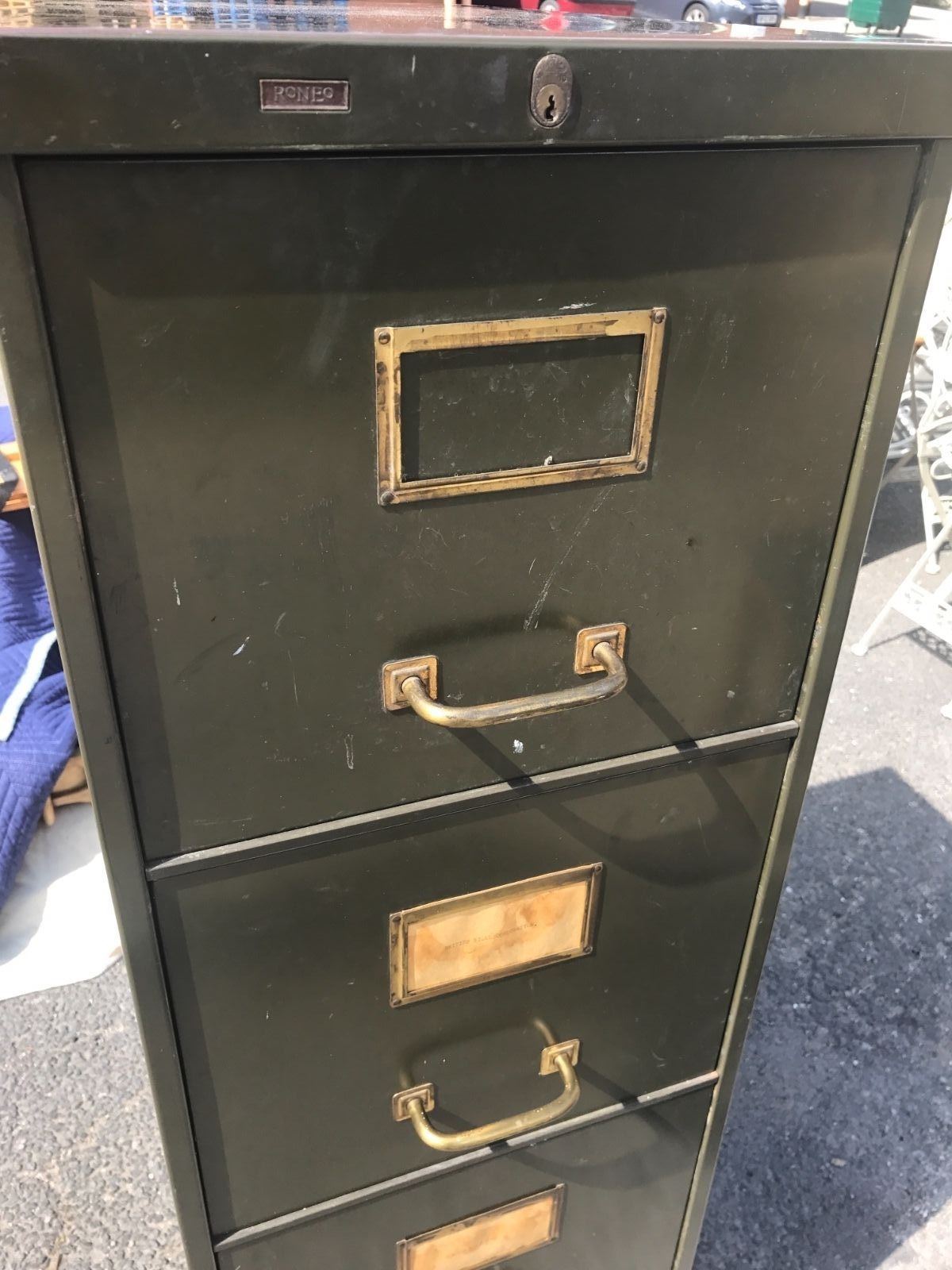 Vintage filing cabinet 1940s retro 4 drawer with key