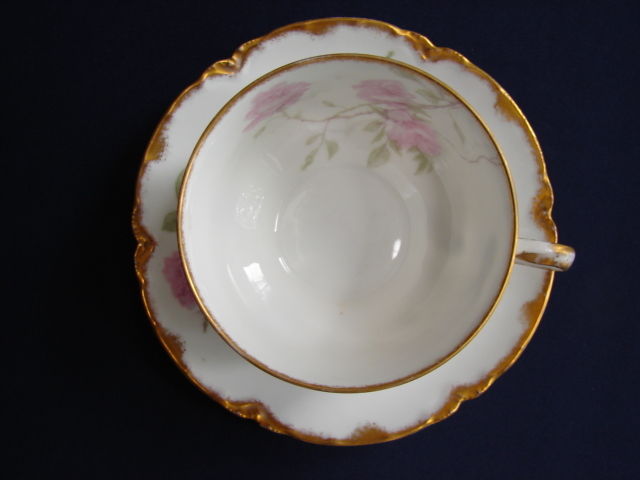 Haviland Limoges Pink BALTIMORE ROSE Schleiger 1151 Cup & Saucer Gold Trim #1