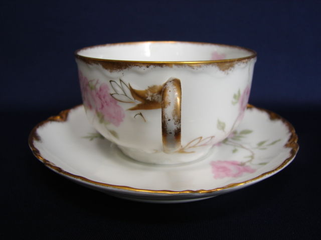 Haviland Limoges Pink BALTIMORE ROSE Schleiger 1151 Cup & Saucer Gold Trim #1