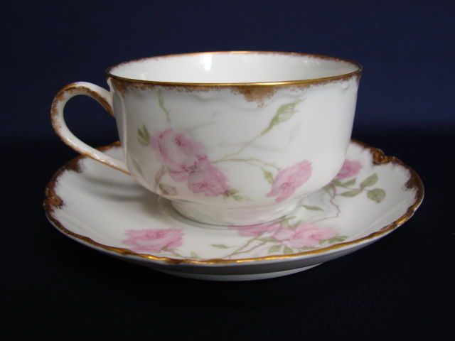 Haviland Limoges Pink BALTIMORE ROSE Schleiger 1151 Cup & Saucer Gold Trim #1