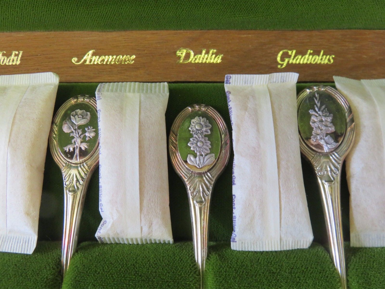 Royal Horticultural Society English Flower Spoons Vintage Sterling Silver Set 12