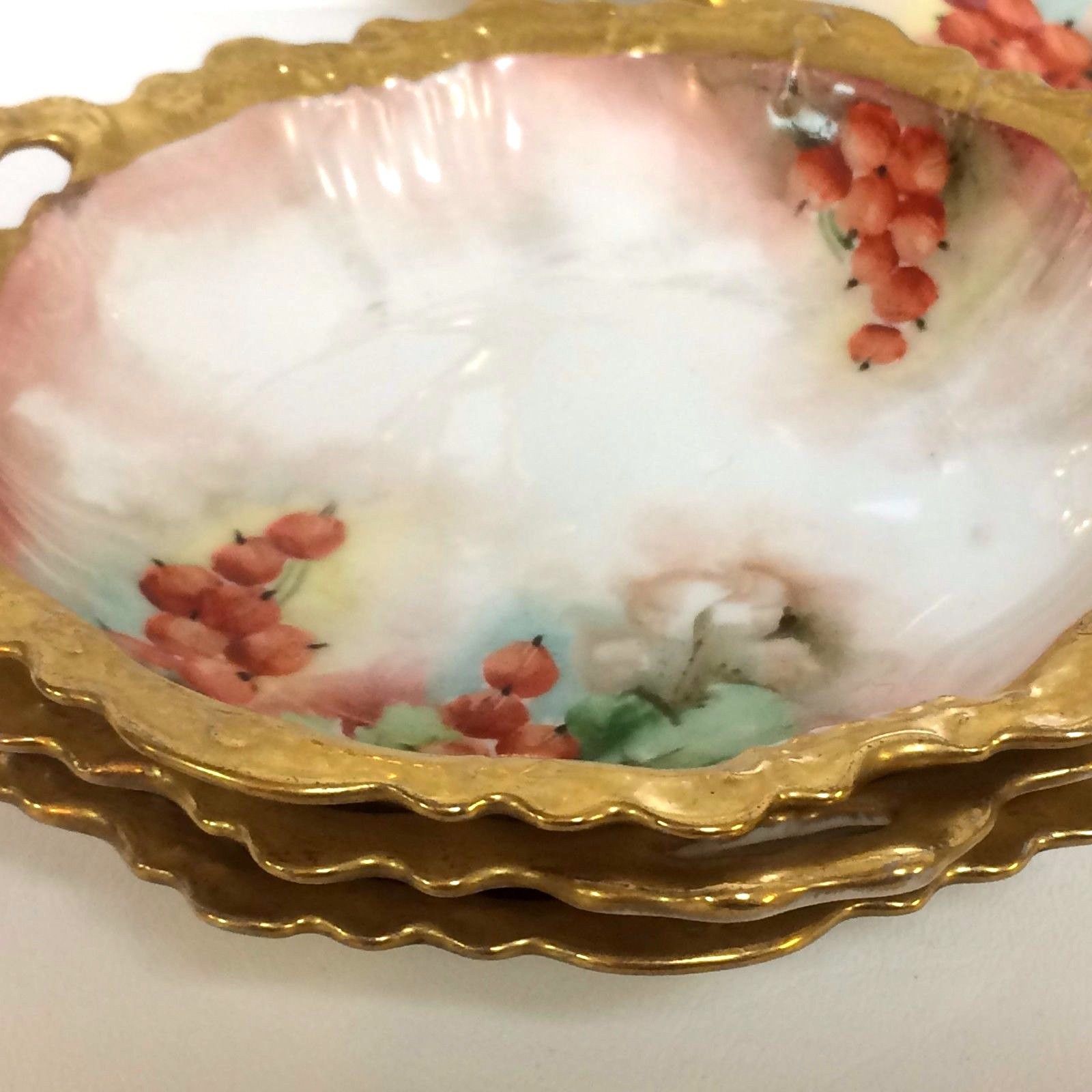 7 Piece Limoges Nut Fruit Bowl Dish Set with Hand painted Berries