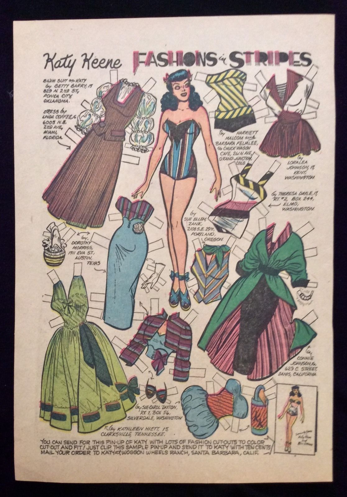 Old Katy Keene Comic Book Paper Dolls, Bill Woggon Art, Fashions in Stripes