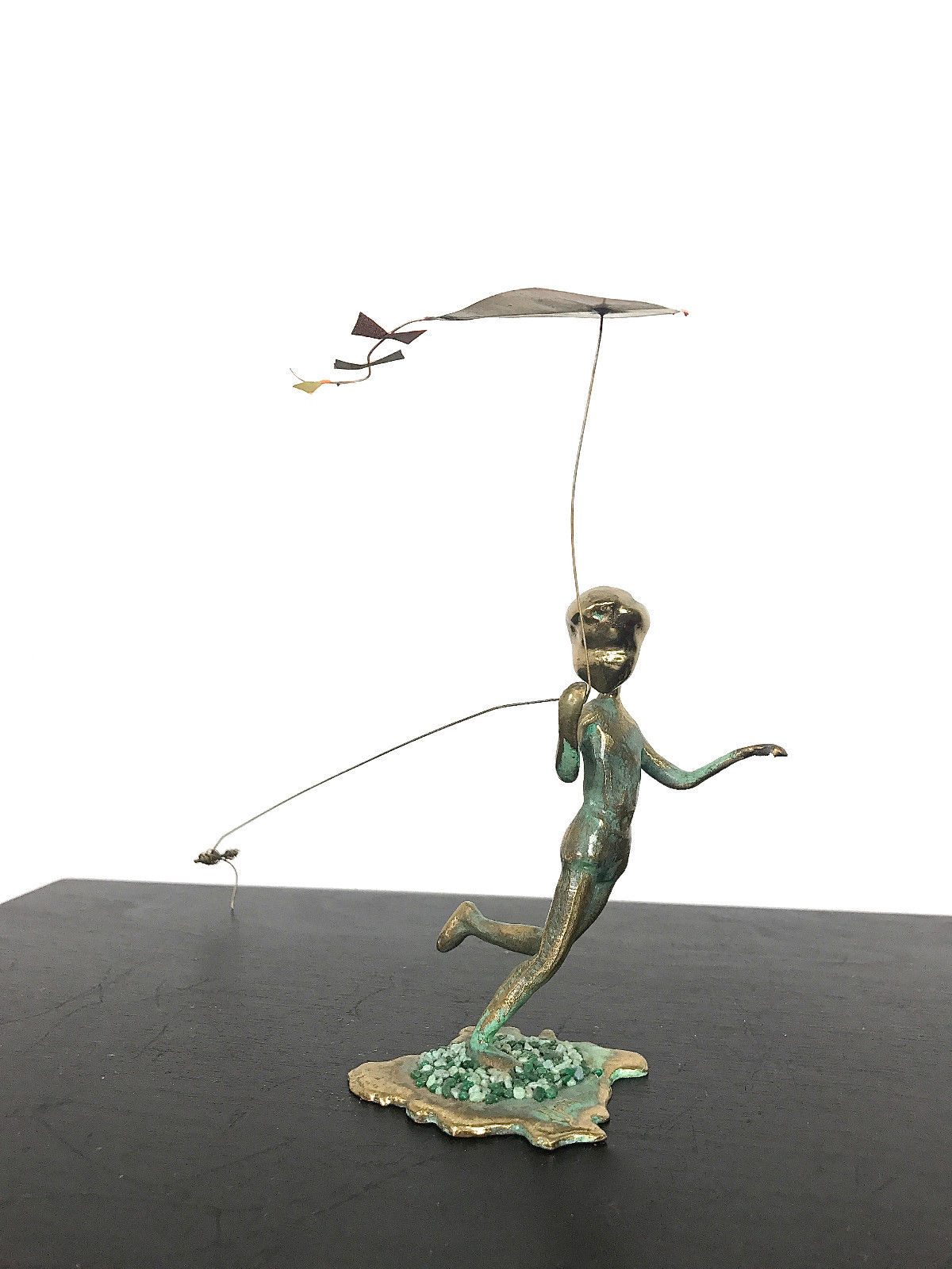 Rare Vintage Signed Malcolm Moran Bronze Sculpture Boy Kite Mid Century Modern