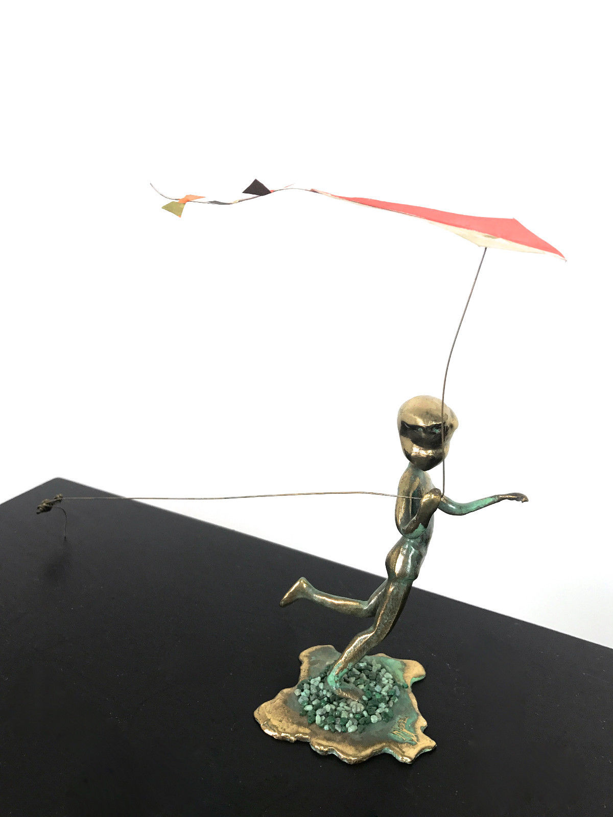 Rare Vintage Signed Malcolm Moran Bronze Sculpture Boy Kite Mid Century Modern