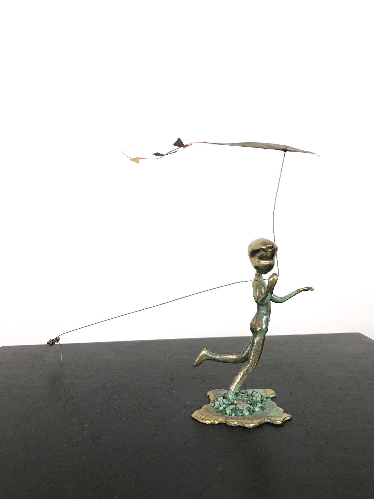 Rare Vintage Signed Malcolm Moran Bronze Sculpture Boy Kite Mid Century Modern