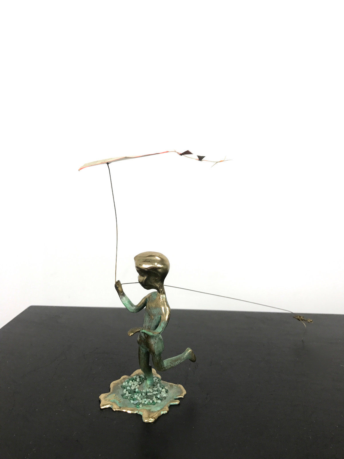 Rare Vintage Signed Malcolm Moran Bronze Sculpture Boy Kite Mid Century Modern