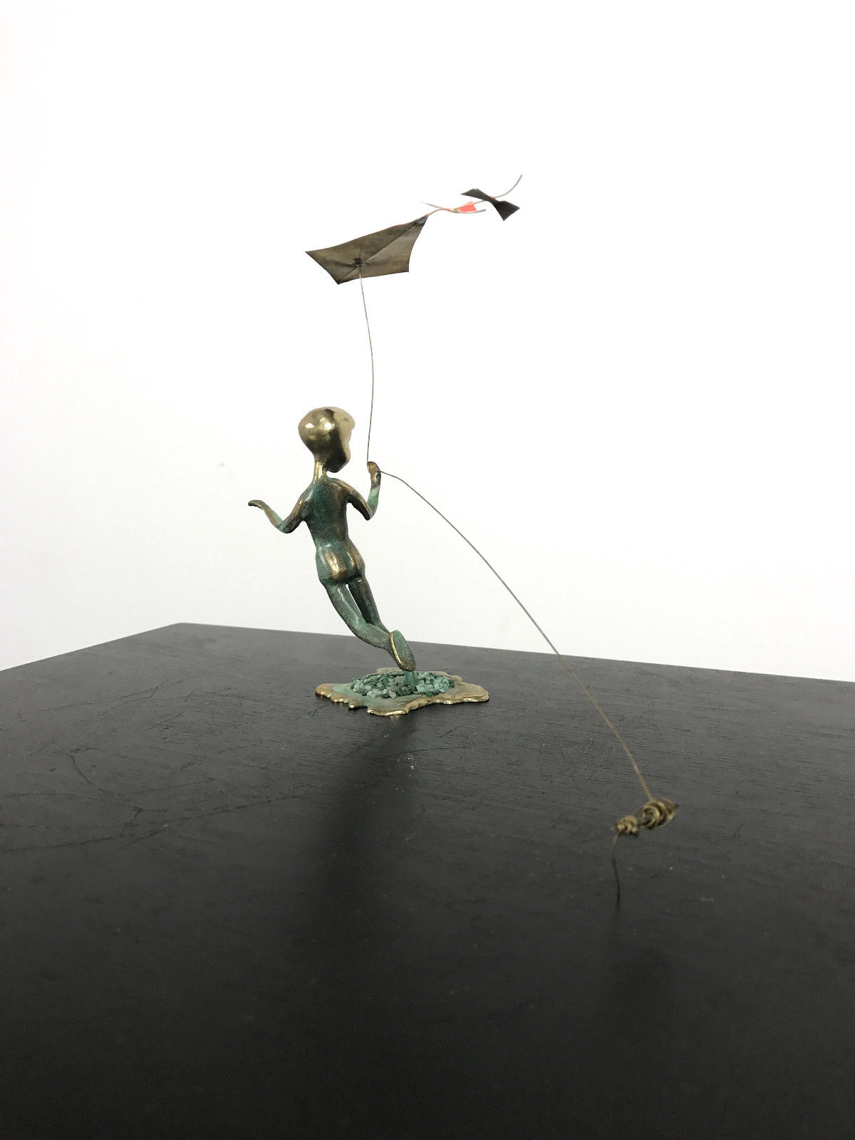 Rare Vintage Signed Malcolm Moran Bronze Sculpture Boy Kite Mid Century Modern