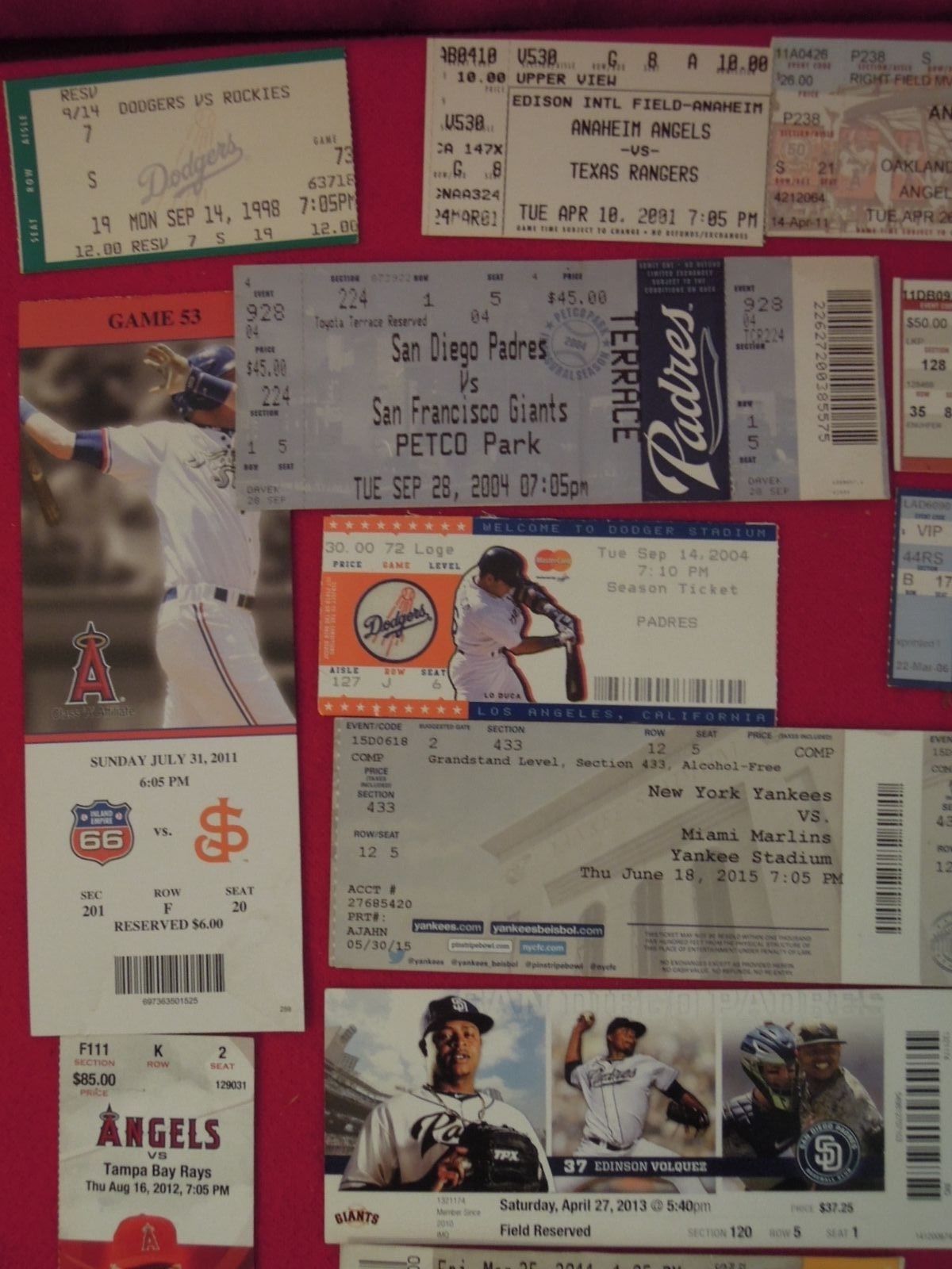 28 PC LOT Major League Baseball Tickets 1998-2015