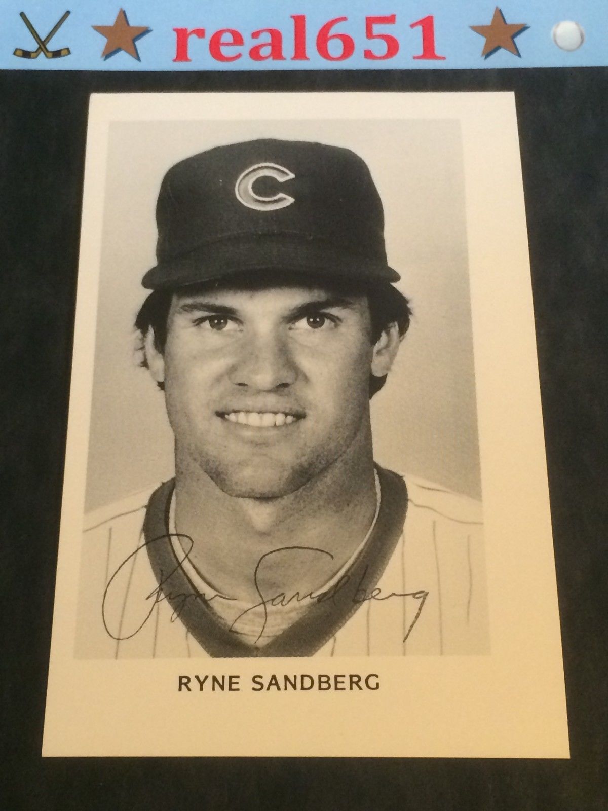 RYNE SANDBERG Vintage Team Photo | B&W Photograph | Script Auto | Cubs 1984-85