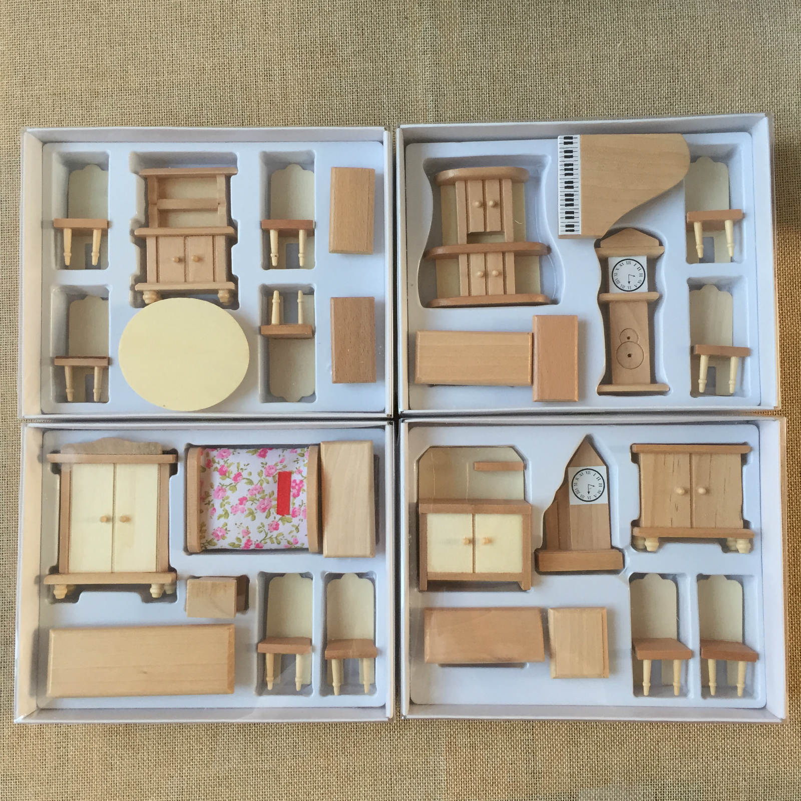 29Pcs Set Dollhouse Miniature Unpainted Wooden Furniture Suite 1/24 Scale Model