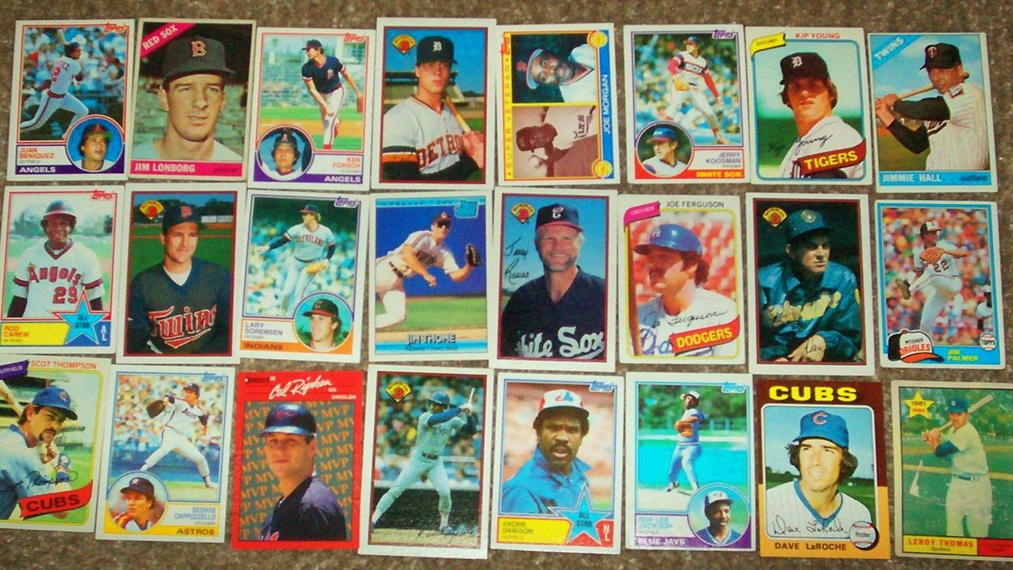 24 VINTAGE BASEBALL CARDS. CAL RIPKEN 1961 ROOKIE TOPPS ANDRE DAWSON ROD CAREW +