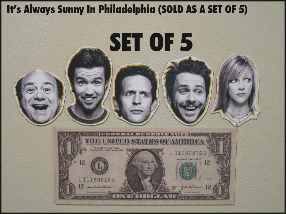 Fridge Fun Refrigerator Magnet ITS ALWAYS SUNNY IN PHILADELPHIA - HEADS SET OF 5