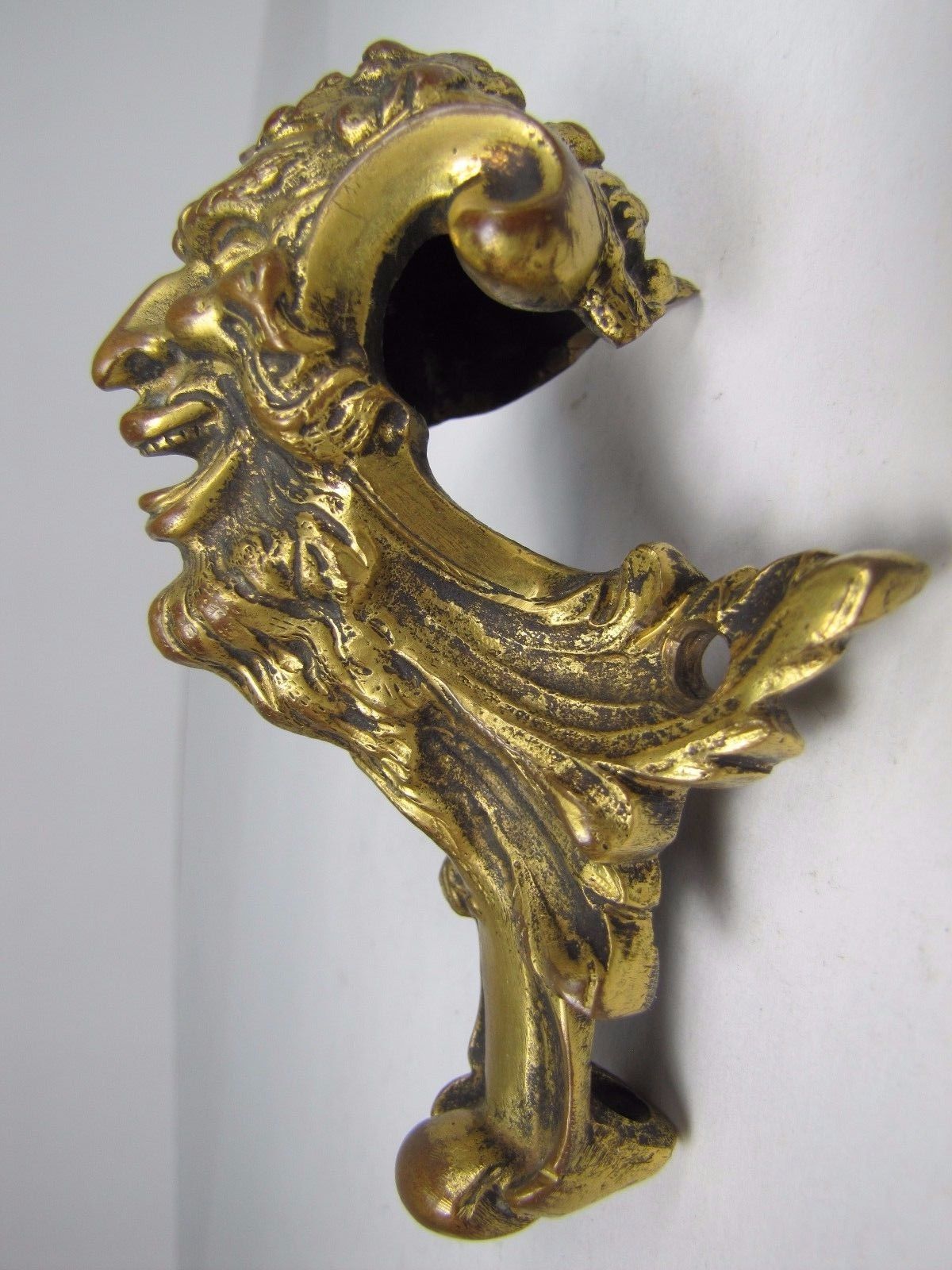 Antique 19c Bronze Devil Demon Decorative Art Ornate Architectural Hardware