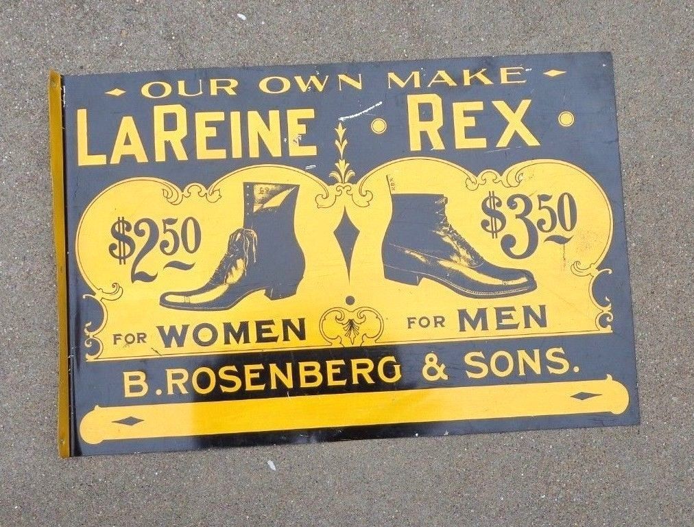 rare old double sided tin flange sign advertising Rosenberg & Sons Shoes