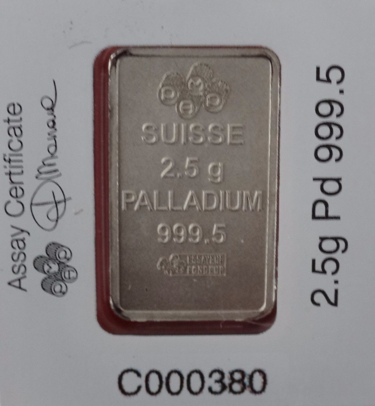 2.5 G Palladium Bullion Bars Palladium 999,5 PAMP SUISSE Victory Goddess