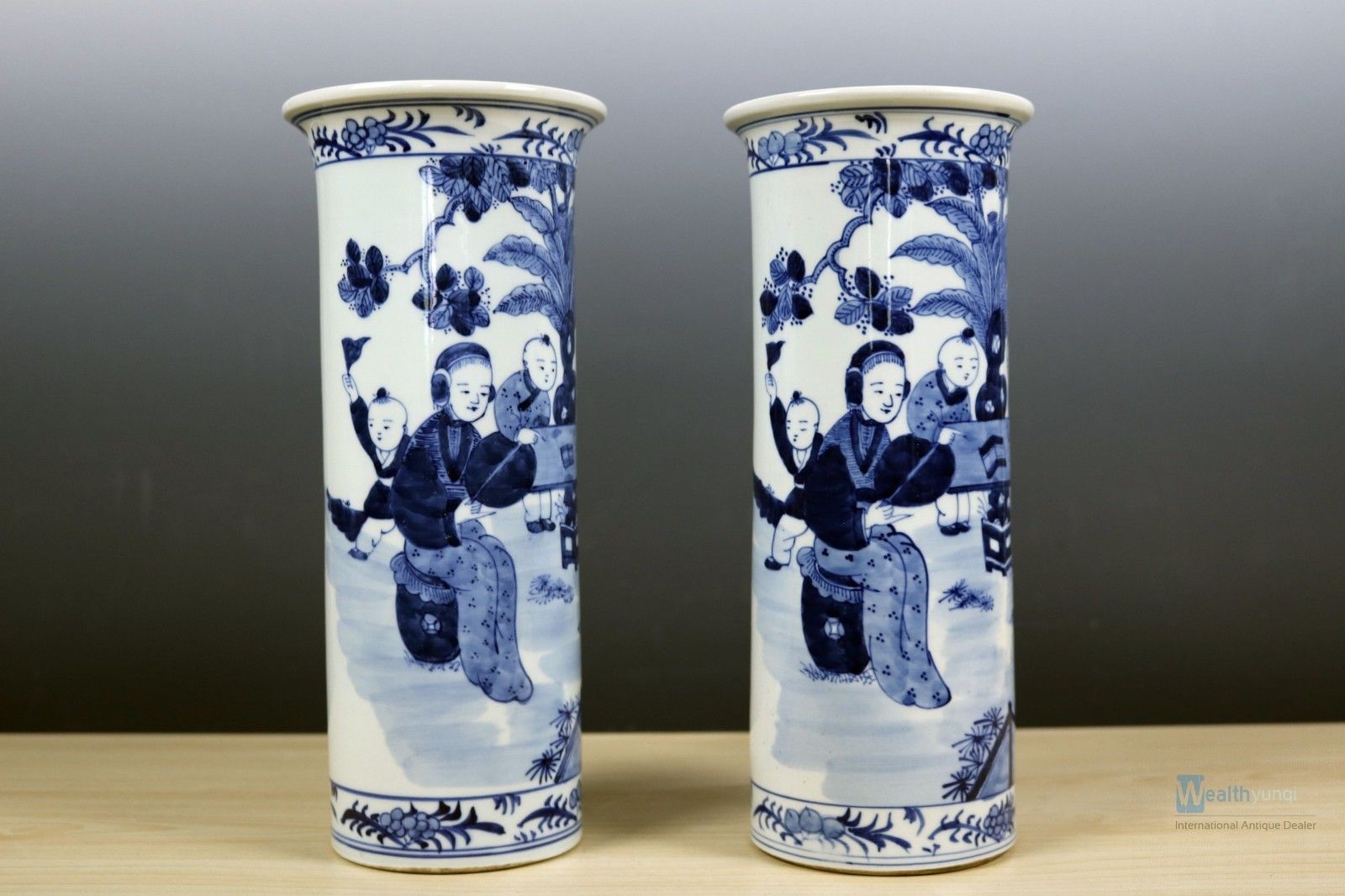 Fine Beautiful Chinese A pair Blue and white porcelain Boy Vase