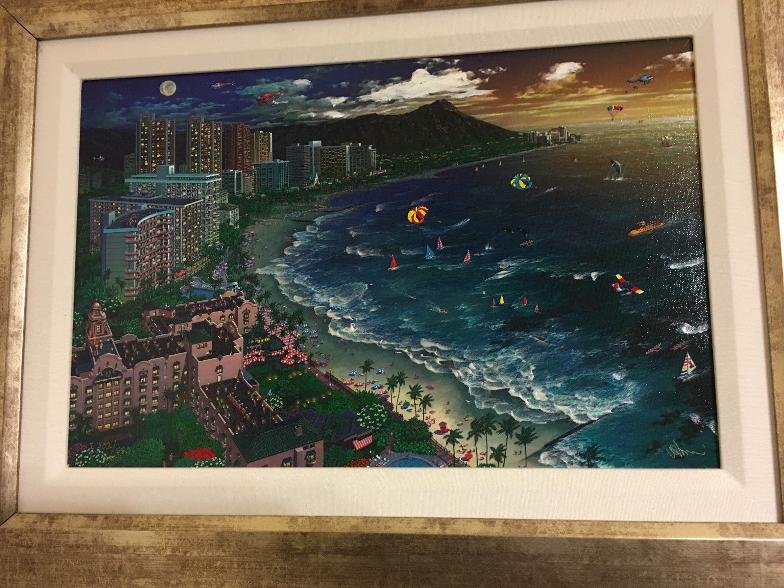 Hawiian Sunset  Alexander Chen Seriolithograph in Color on Canvas 11.5" X 17.5"