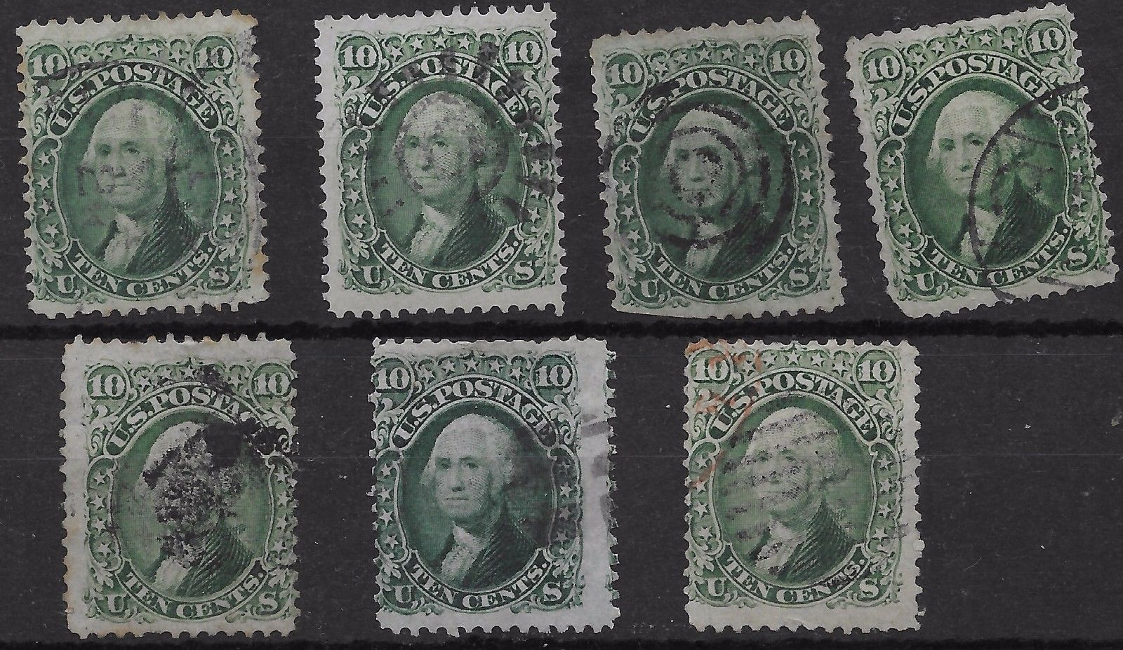 US Stamp Collection Lot of 7 Washington Scott#68 10c Green