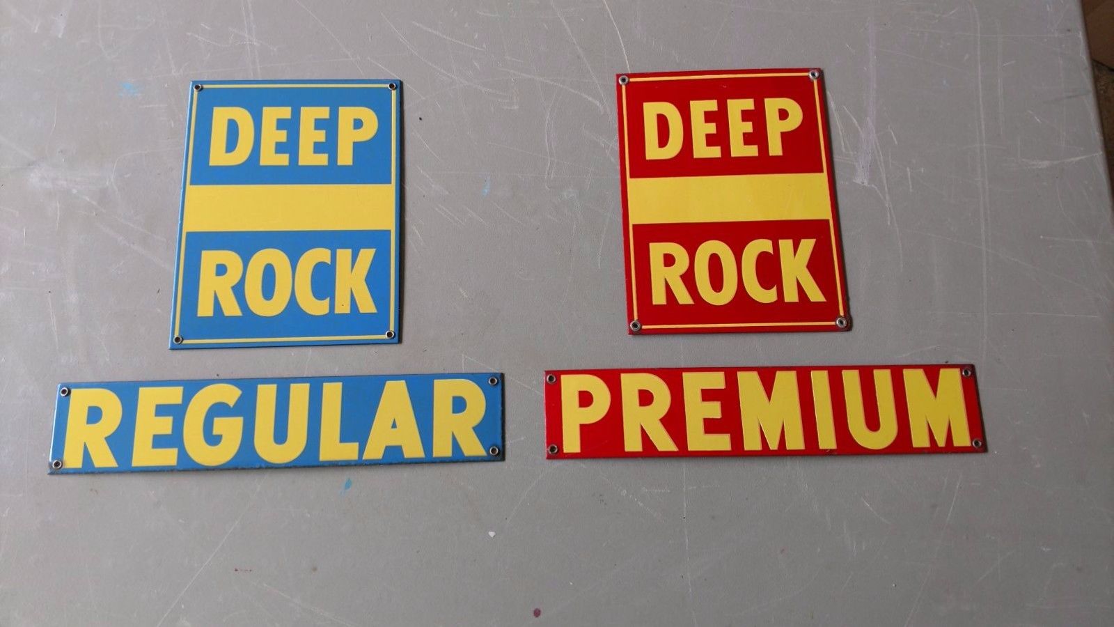 Complete Set of 4 Original Deep Rock Gasoline Porcelain Sign Gas Pump Plate MINT