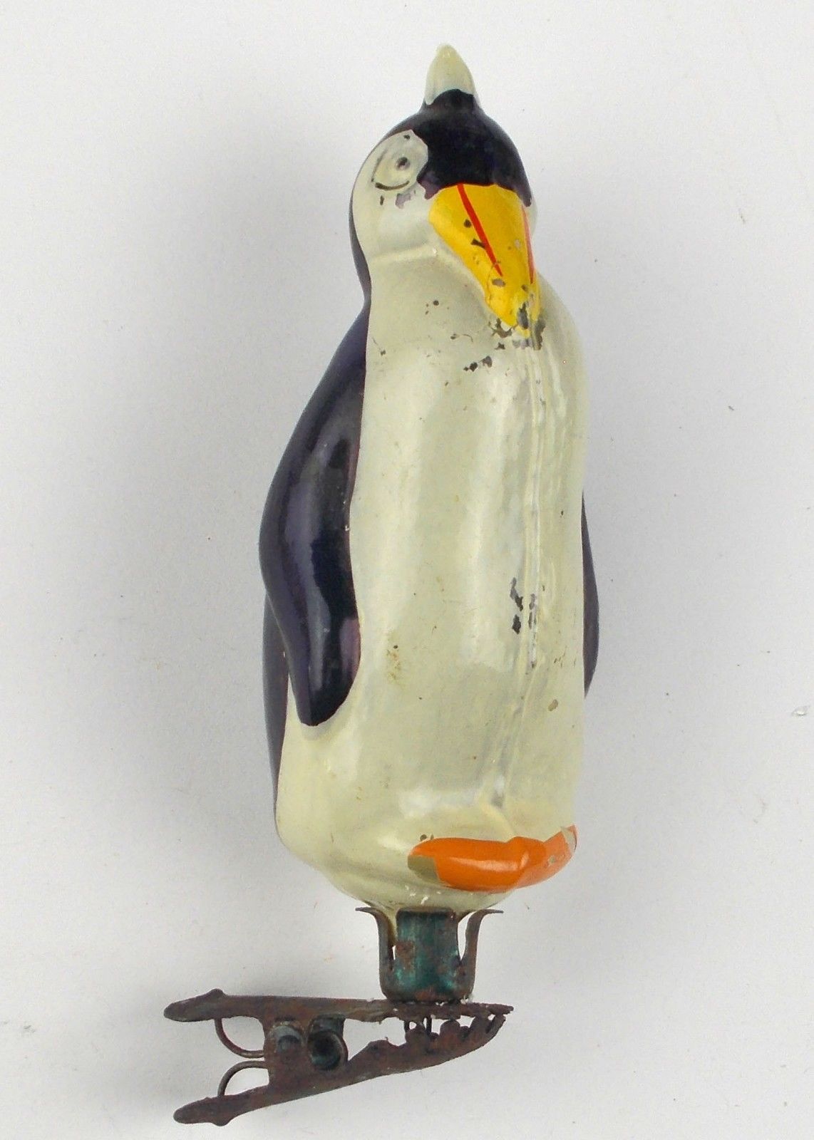 Rare Vintage Russian USSR Painted Glass Christmas Tree Ornament Penguin