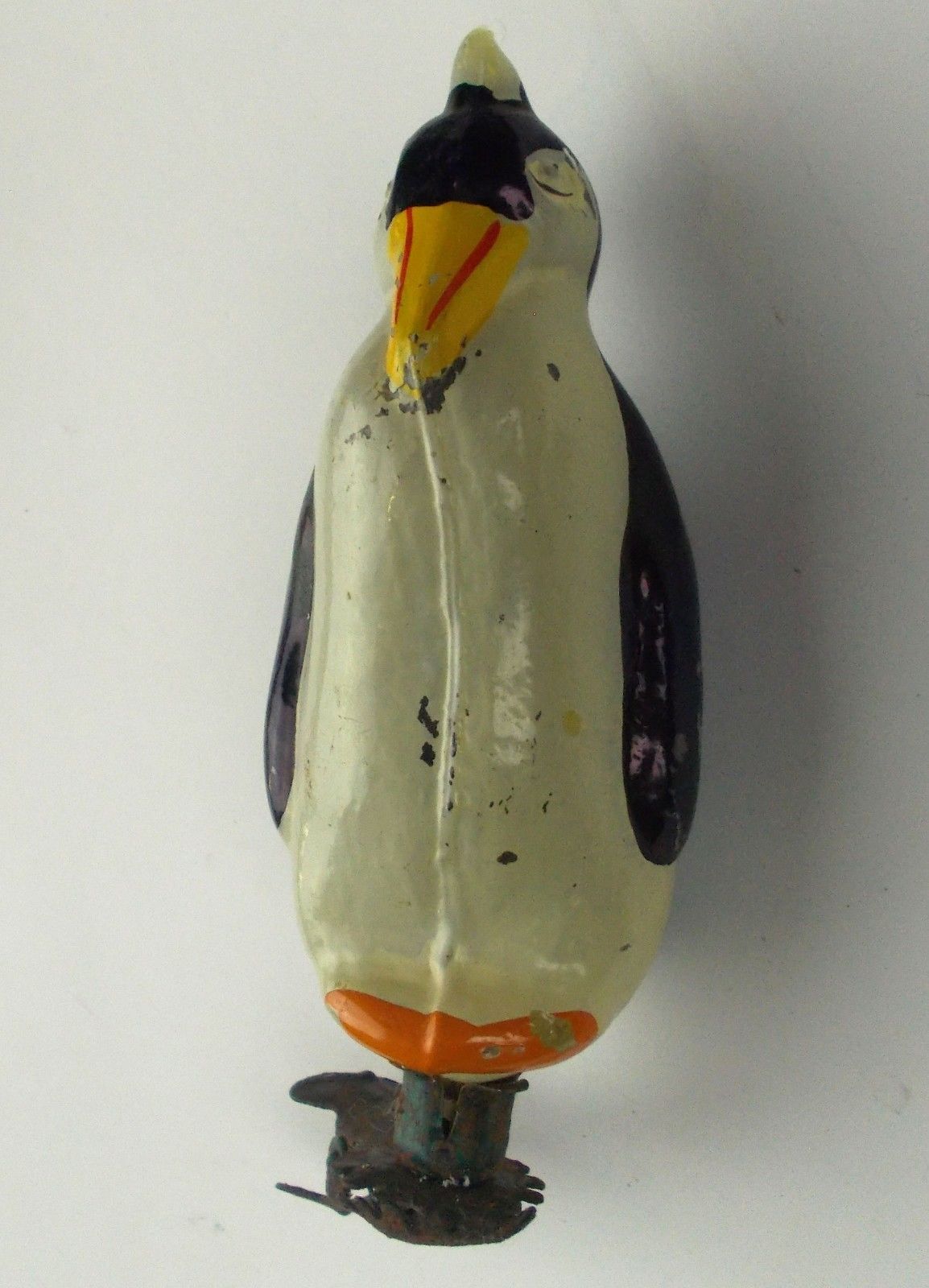 Rare Vintage Russian USSR Painted Glass Christmas Tree Ornament Penguin