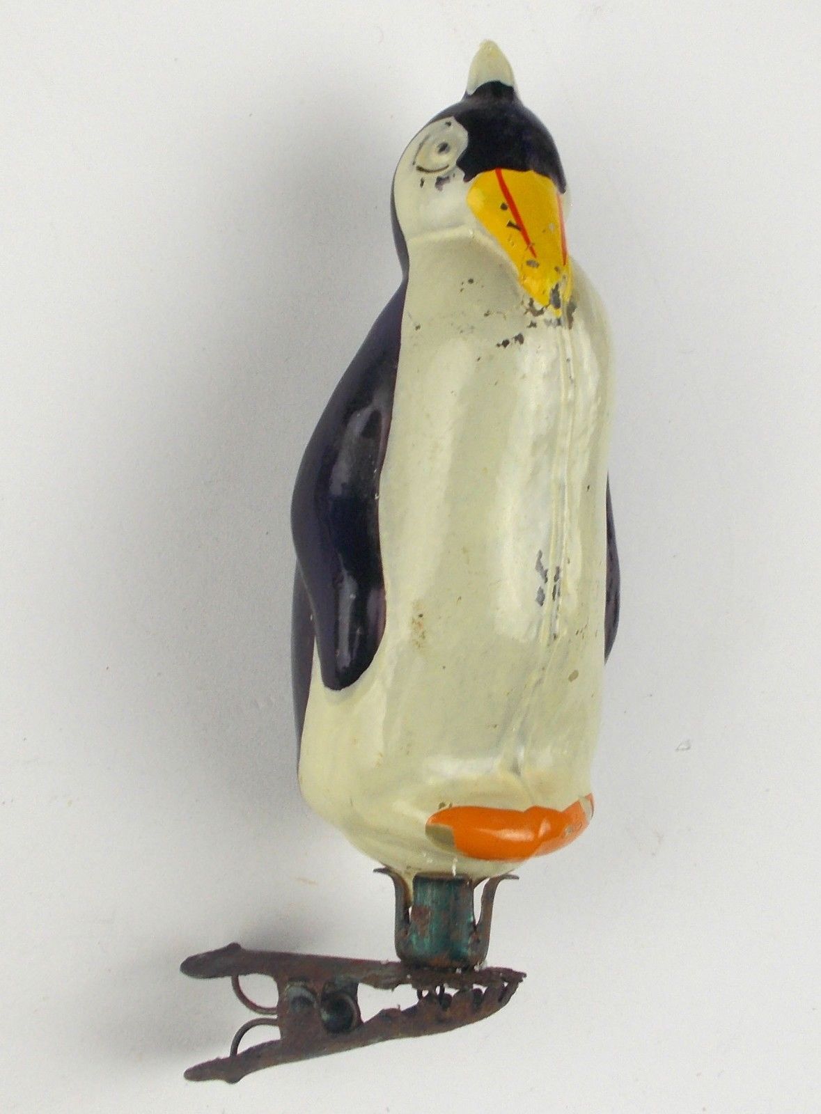 Rare Vintage Russian USSR Painted Glass Christmas Tree Ornament Penguin