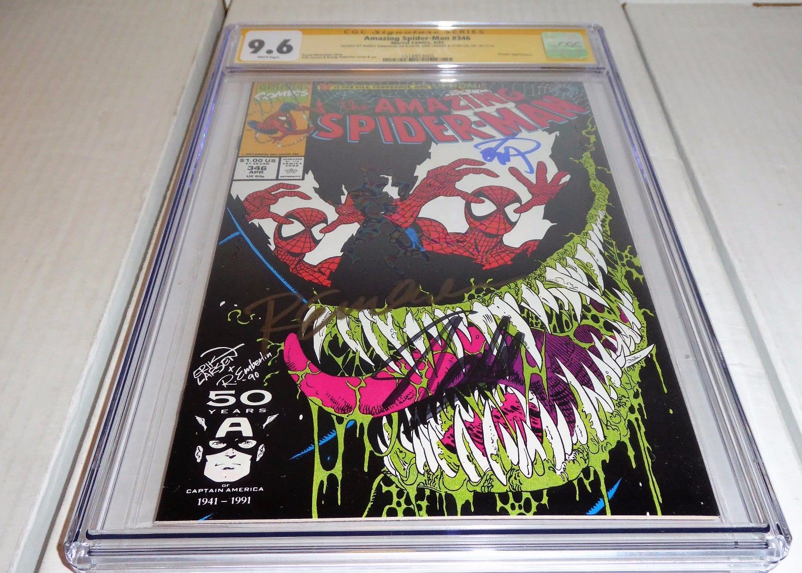 Amazing Spider-Man #346 CGC SS 3x Signature Autograph STAN LEE E LARSEN EMBERLIN