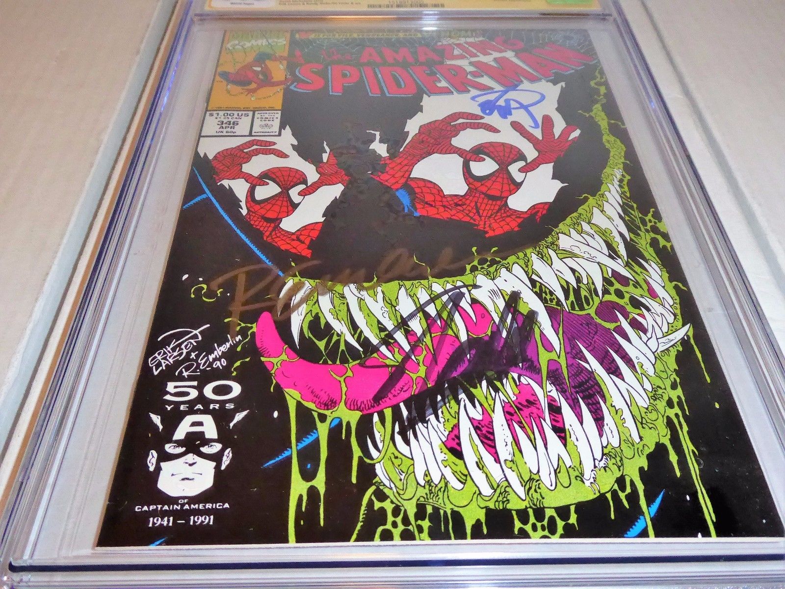 Amazing Spider-Man #346 CGC SS 3x Signature Autograph STAN LEE E LARSEN EMBERLIN