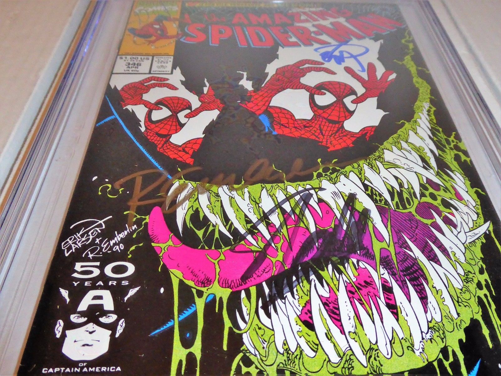 Amazing Spider-Man #346 CGC SS 3x Signature Autograph STAN LEE E LARSEN EMBERLIN