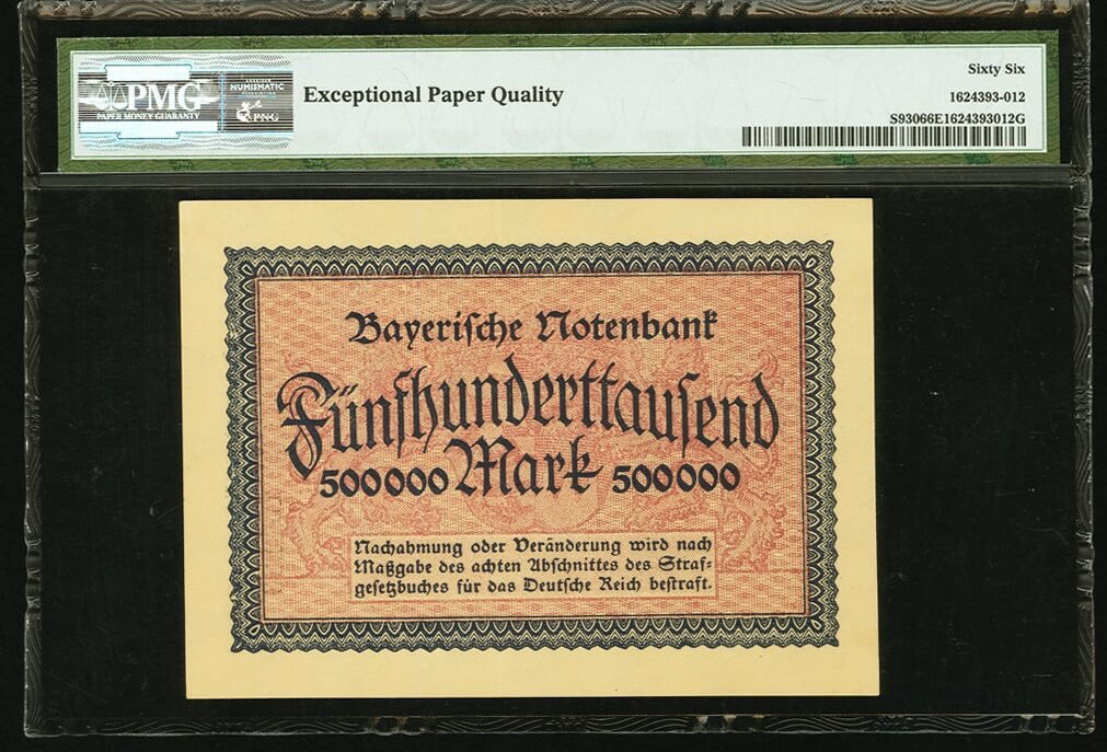 1923 Germany 500,000 Mark 2nd Issue PMG GEM UNC 66 EPQ (PS930)