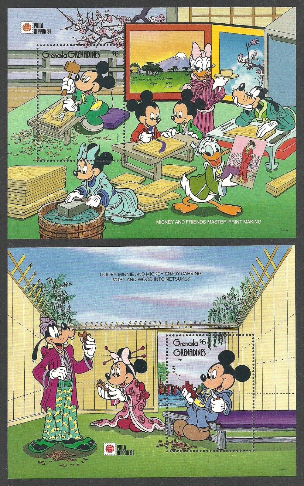 GRENADA GRENADINES 1991 DISNEY PHILANIPPON JAPANESE CULTURE SET & 4 M/SHEETS MNH