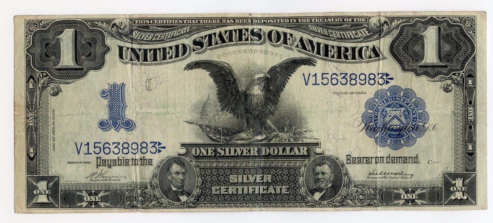 1899 $1 Silver Certificate Black Eagle One Dollar U.S. Note/ Large Currency MA23