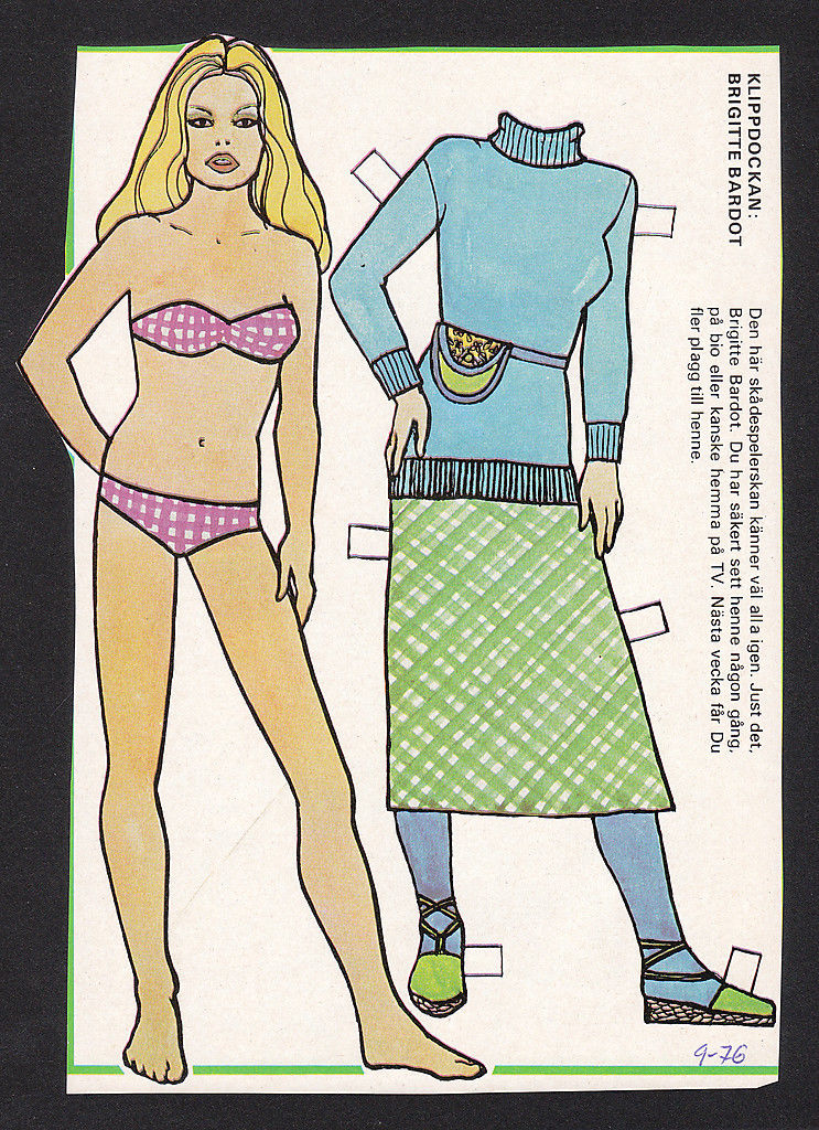 Brigitte Bardot Scarce Vintage 1976 Paper Doll issued in Sweden