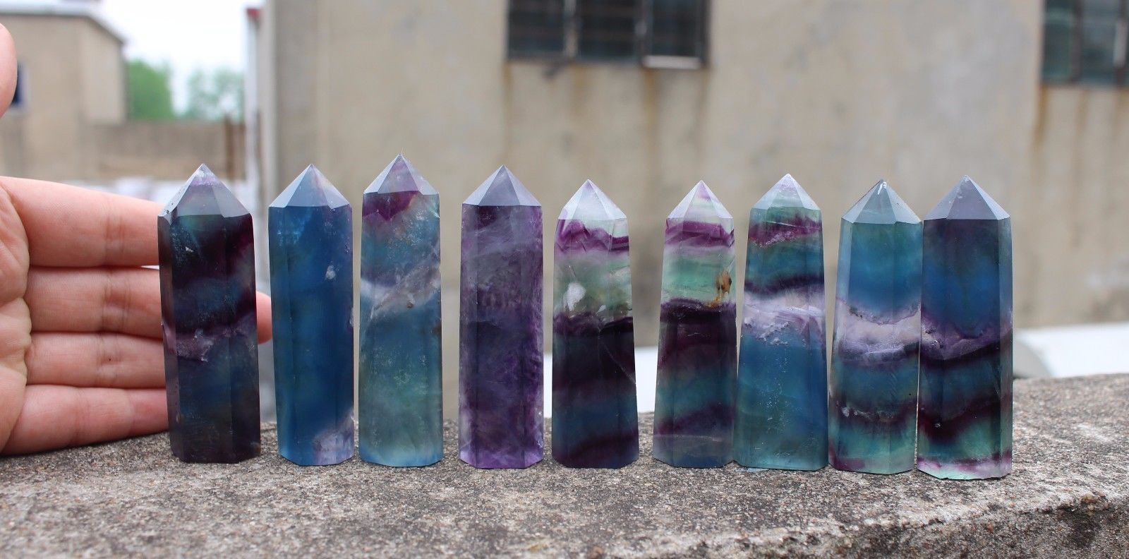 9pcs599g Natural fluorite QUARTZ CRYSTAL roughWAND POINT HEALING