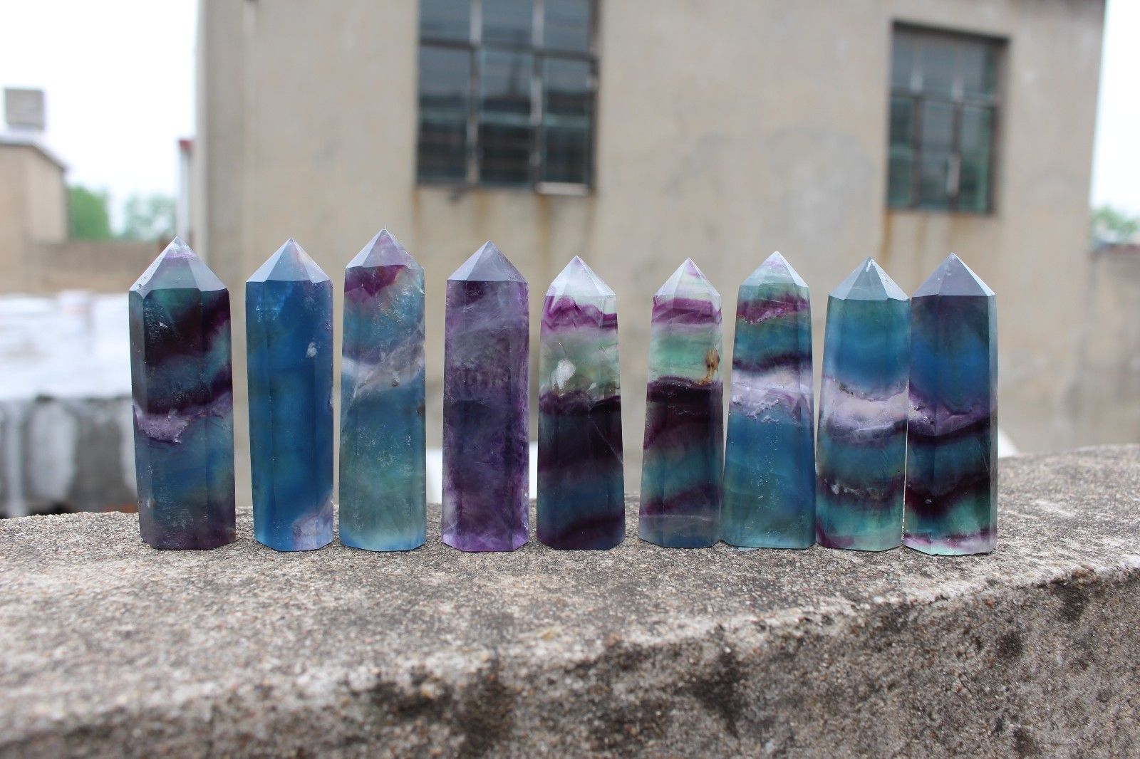 9pcs599g Natural fluorite QUARTZ CRYSTAL roughWAND POINT HEALING