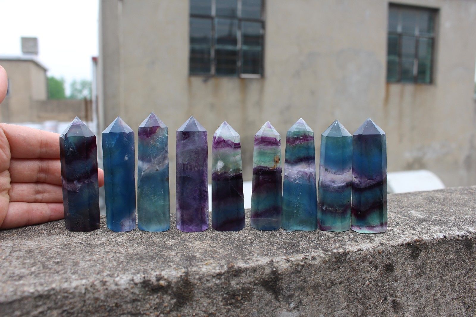 9pcs599g Natural fluorite QUARTZ CRYSTAL roughWAND POINT HEALING