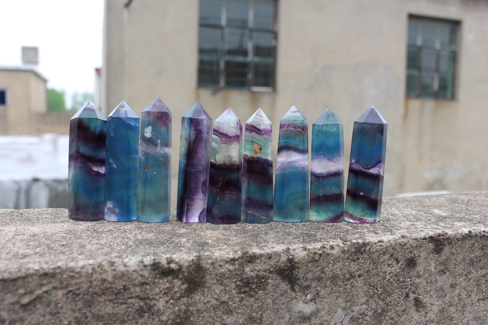 9pcs599g Natural fluorite QUARTZ CRYSTAL roughWAND POINT HEALING