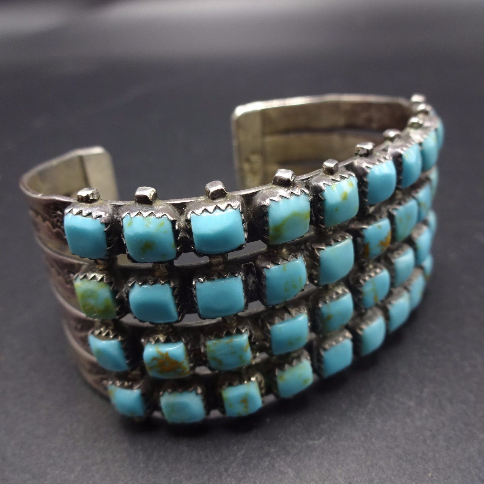 Vintage NAVAJO Harvey Era Sterling Silver & TURQUOISE Cluster Cuff BRACELET