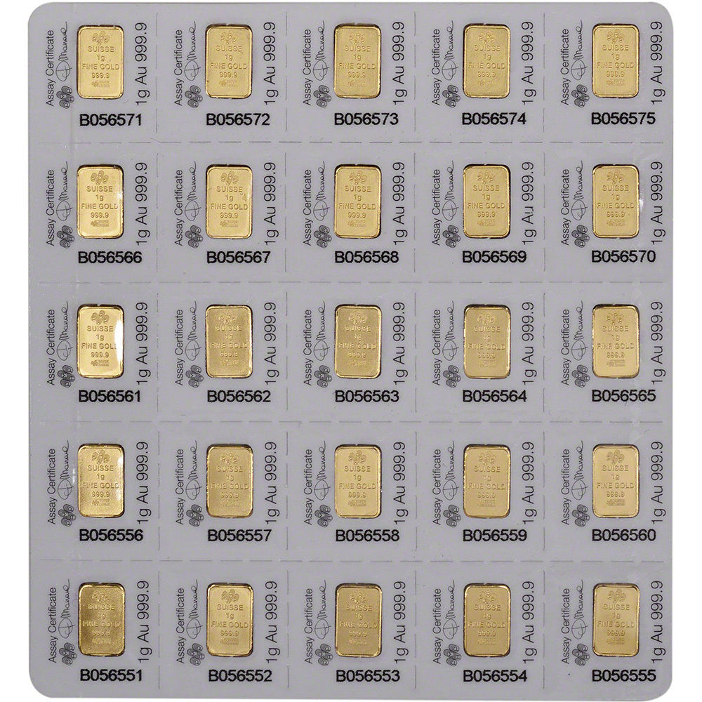 25x1 gram Gold Bar - PAMP Suisse - Fortuna - 999.9 Fine in Sealed Assay