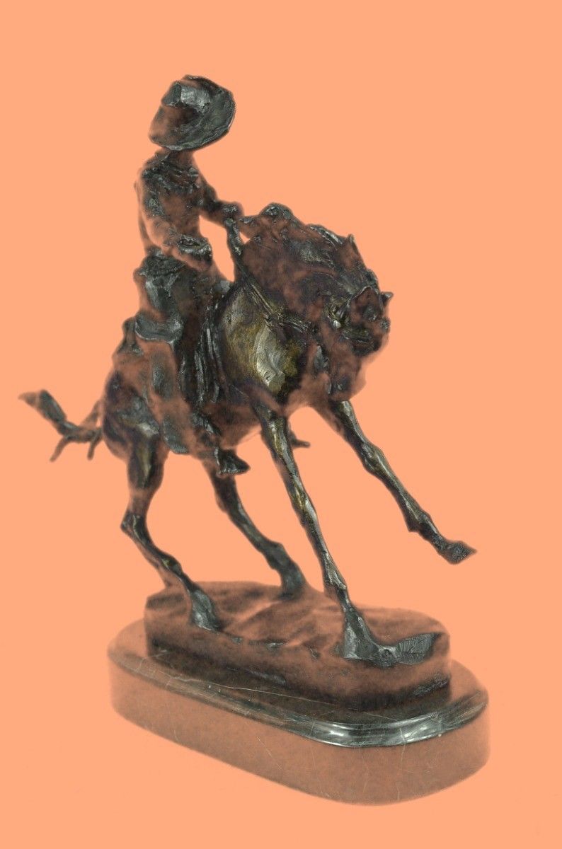 Rare Sculpture Frederic Remington Cowboy Riding Horse Rodeo Marble Base Bronze S