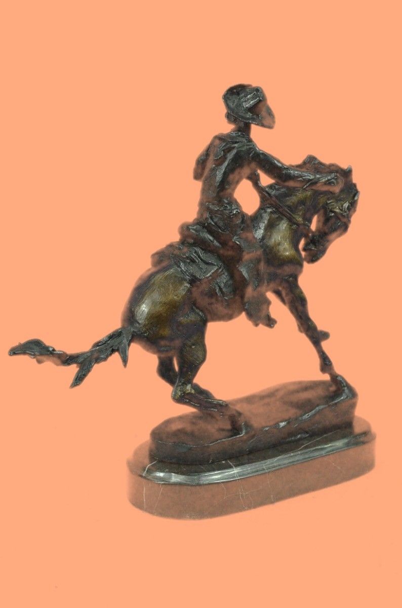 Rare Sculpture Frederic Remington Cowboy Riding Horse Rodeo Marble Base Bronze S