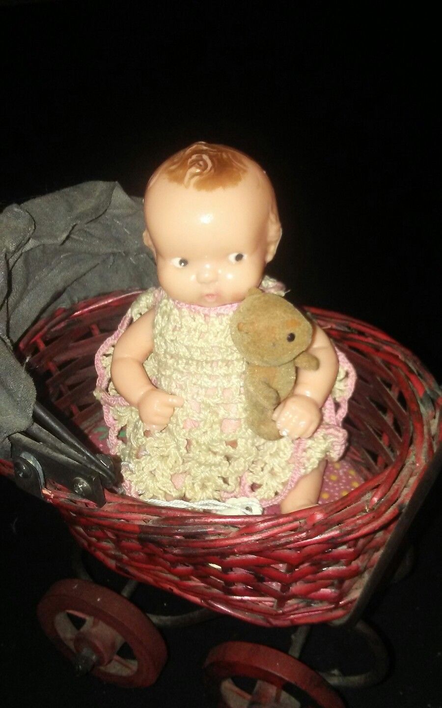 Miniature vintage Baby Doll and Pram