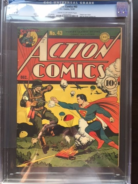 ACTION COMICS #43 CGC VG/FN 5.0; CM-OW; classic Fred Ray Nazi WWII cover!