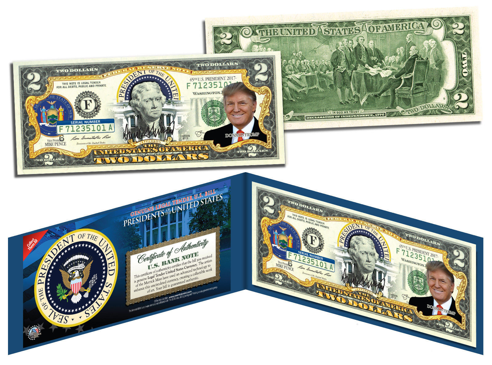 DONALD TRUMP * Presidential Series #45 * Genuine Legal Tender U.S. $2 Bill