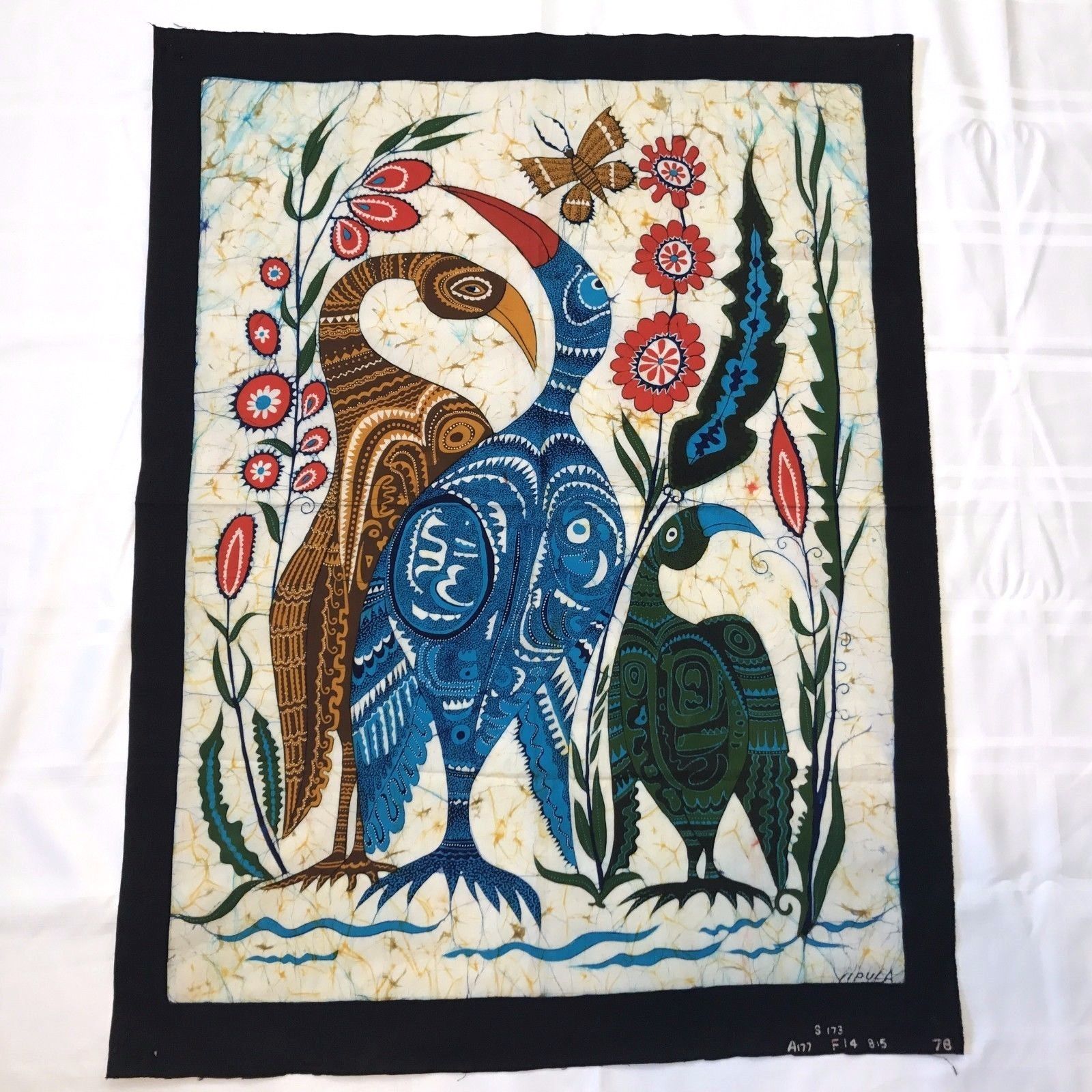 Vipula Dharmawardena Batik Art Panel MCM 1970's Sri Lanca Colorful Exotic Birds