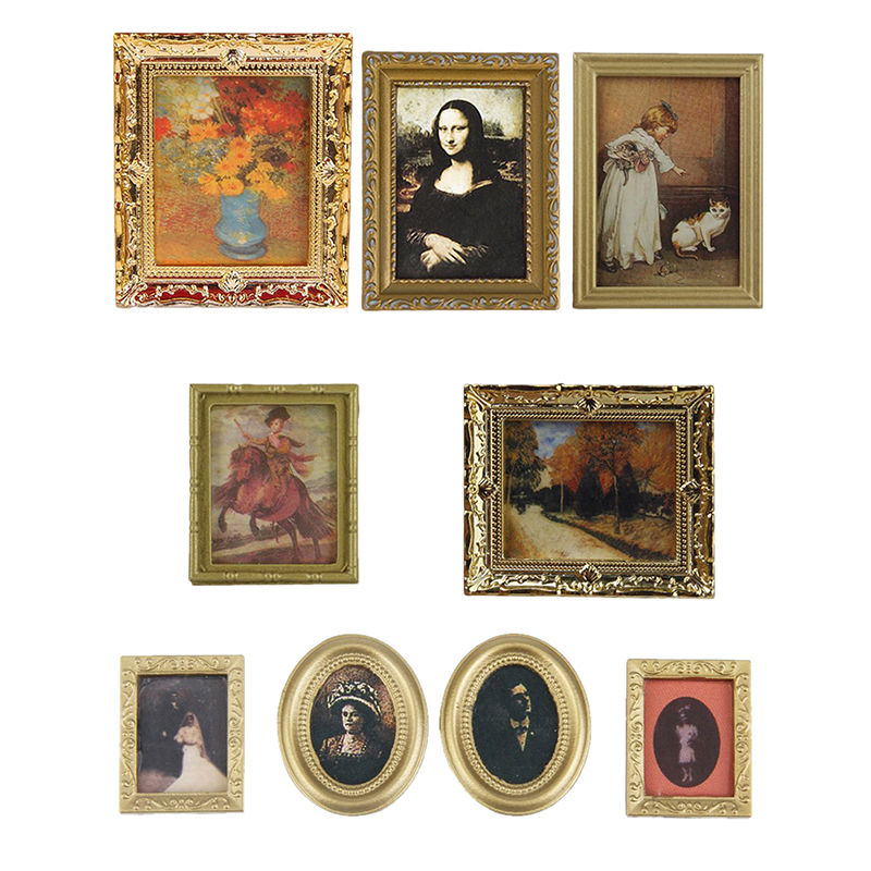 4 pcs/set Vintage Photo Painting Mural Wall Picture for 1:12 Dollhouse Miniature