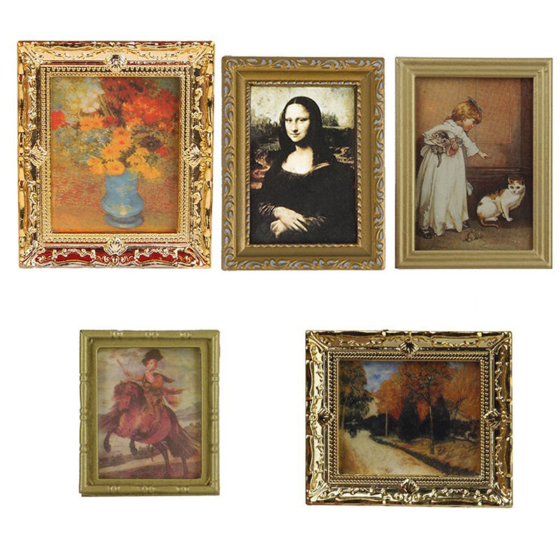 4 pcs/set Vintage Photo Painting Mural Wall Picture for 1:12 Dollhouse Miniature