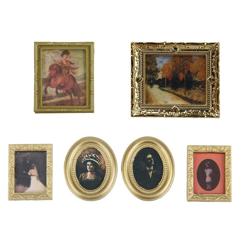 4 pcs/set Vintage Photo Painting Mural Wall Picture for 1:12 Dollhouse Miniature