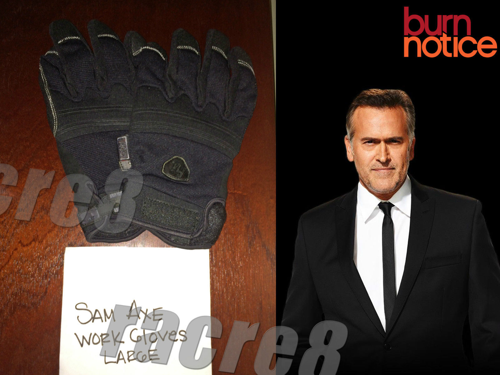 Burn Notice prop: Bruce Campbell’s (Evil Dead) actor-used Sam Axe Work Gloves!